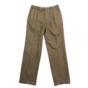 vtg Zanella Italy 33x32 Tan Houndstooth Dress Pants Trousers Bennett Pleated